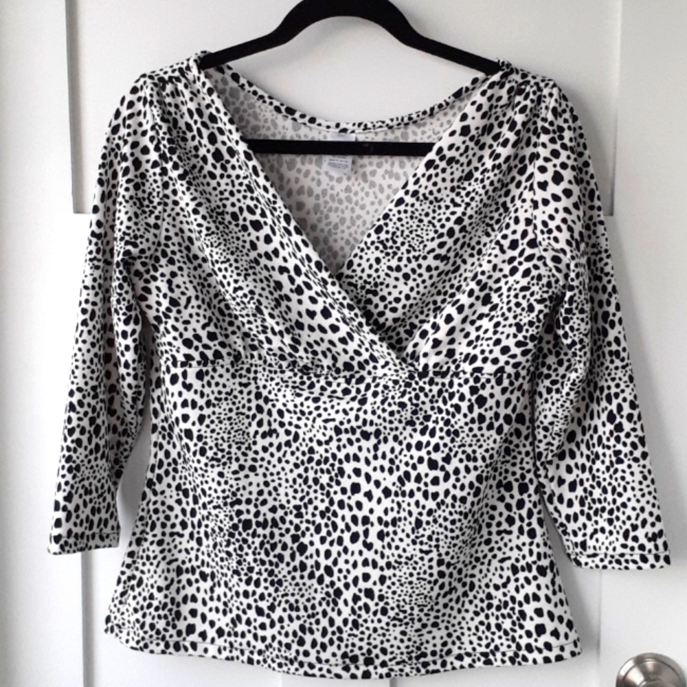 Hemet overlap front dalmatian print pinup top, 3/4 sleeve large